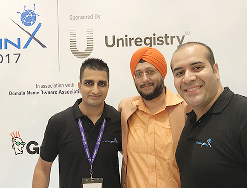 Myself with Manmeet Pal Singh (left) and Gaurav Kohli (right) at DomainX 2017